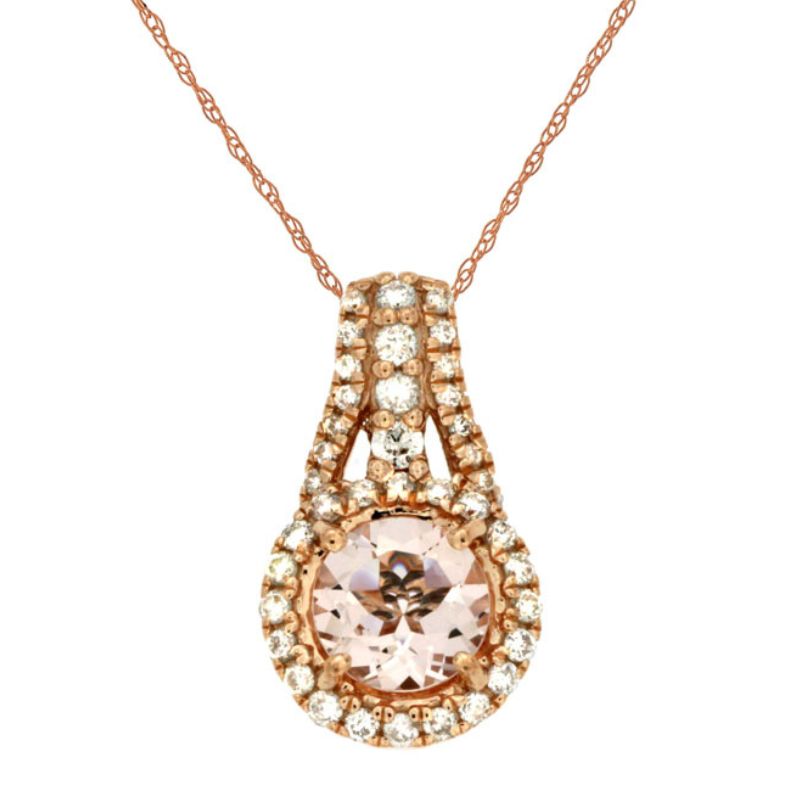 Morganite & Diamond Halo Pendant Necklace