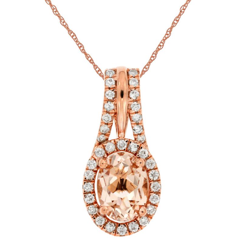 Morganite & Diamond Halo Pendant Necklace