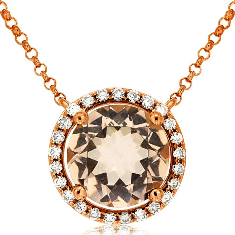 Morganite & Diamond Halo Pendant Necklace