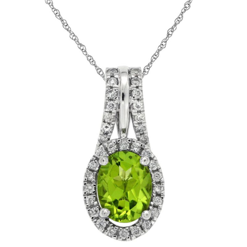 Peridot & Diamond Halo Pendant Necklace
