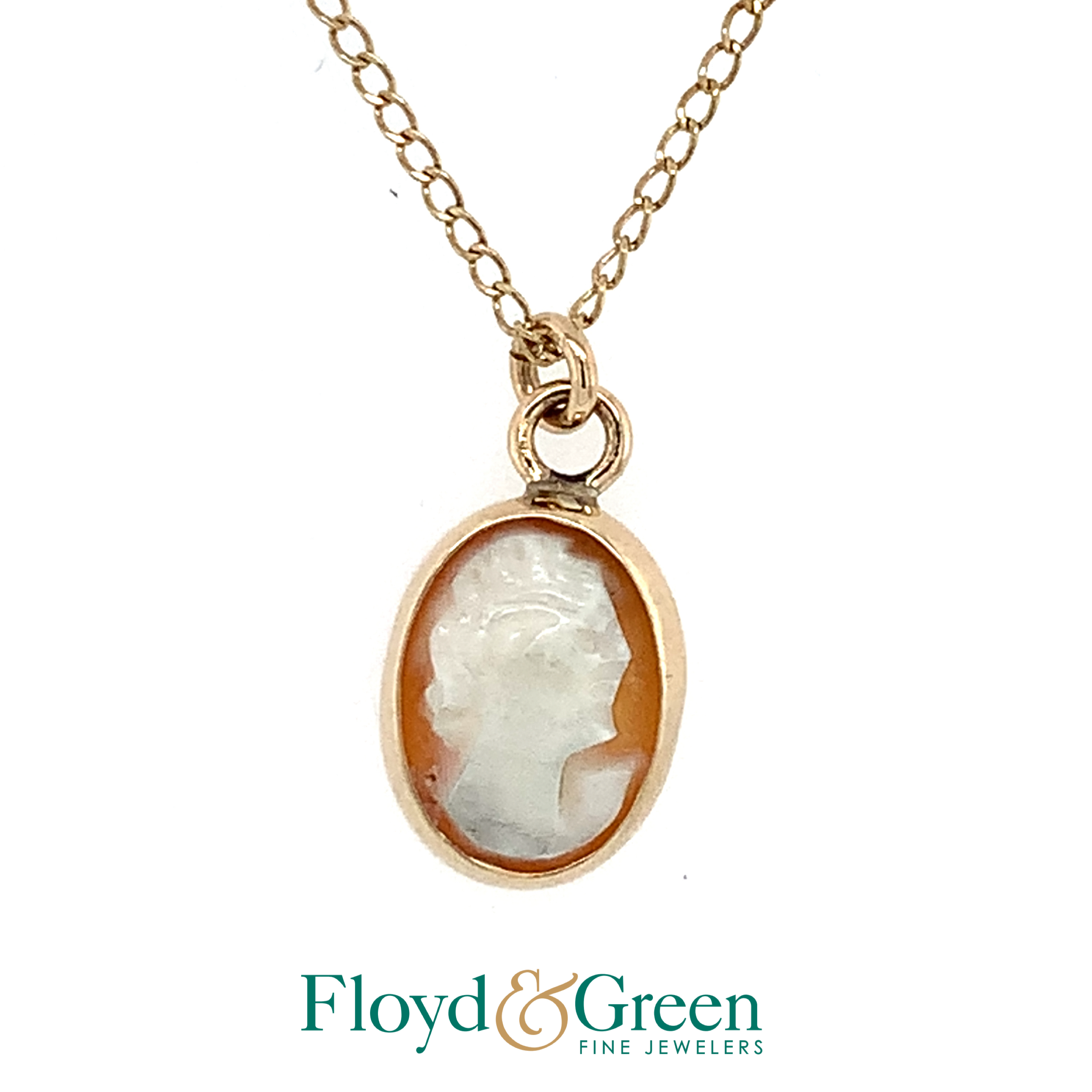 14KY Oval Cameo Pendant with a 14KY Chain, 15 inch, 0.9g