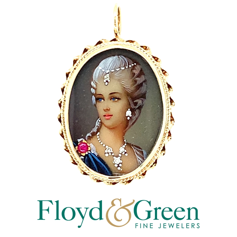 Vintage Hand Painted Lady Portrait Pendant