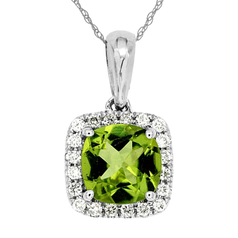 Peridot & Diamond Halo Pendant Necklace