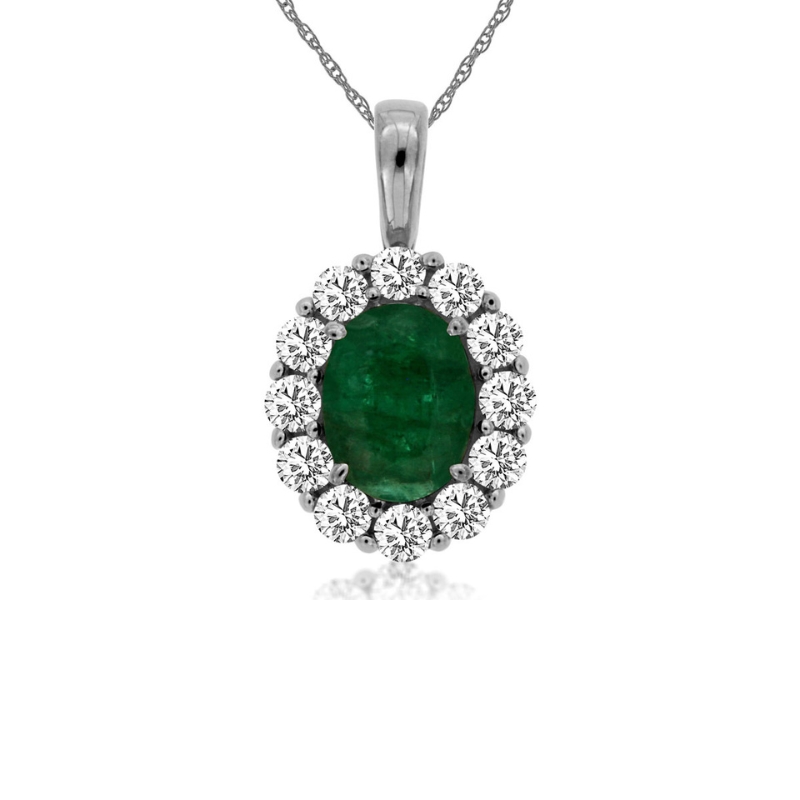 Emerald & Diamond Halo Pendant Necklace