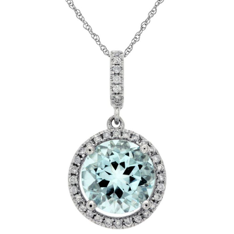 Aquamarine Halo Pendant Necklace