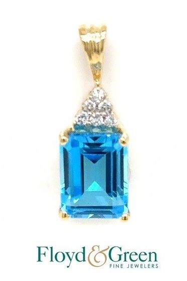 14K Two-Tone Blue Topaz & Diamond Pendant, Blue Topaz, 2.95ct, 6 Round Diamonds, 0.08ct, H SI1