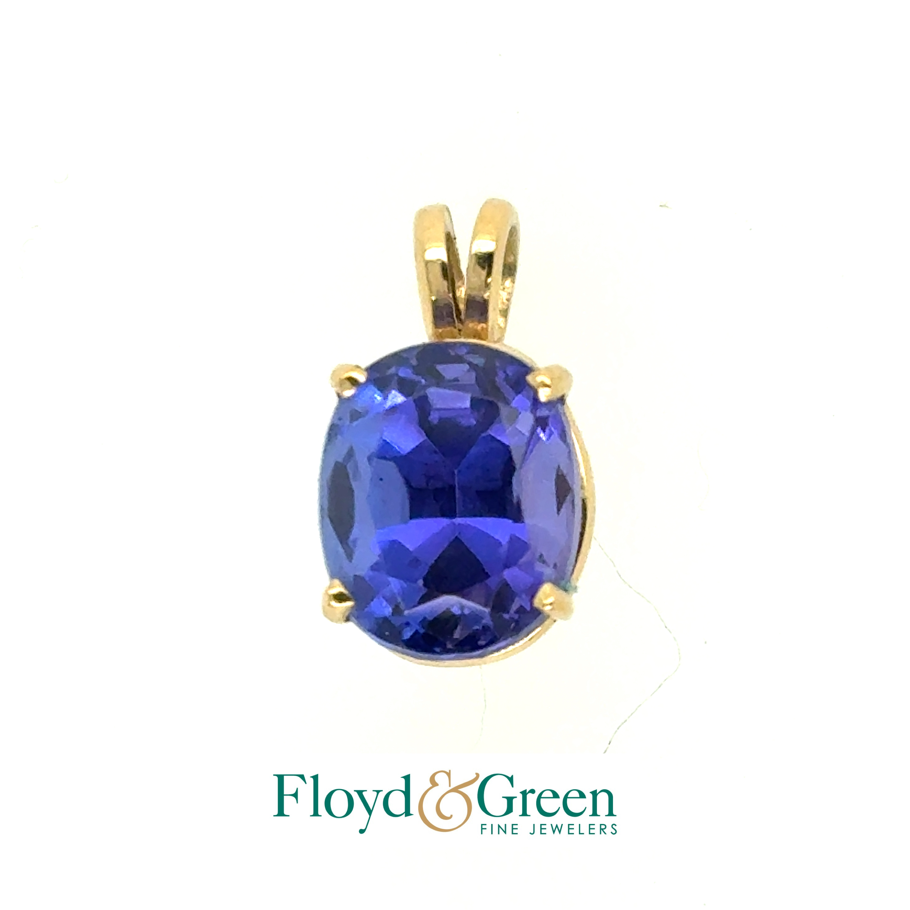 Solitaire 14 Karat Yellow Pendant 
Cushion Violetish Blue 2.50ct Tanzanite 
Clarity: VS