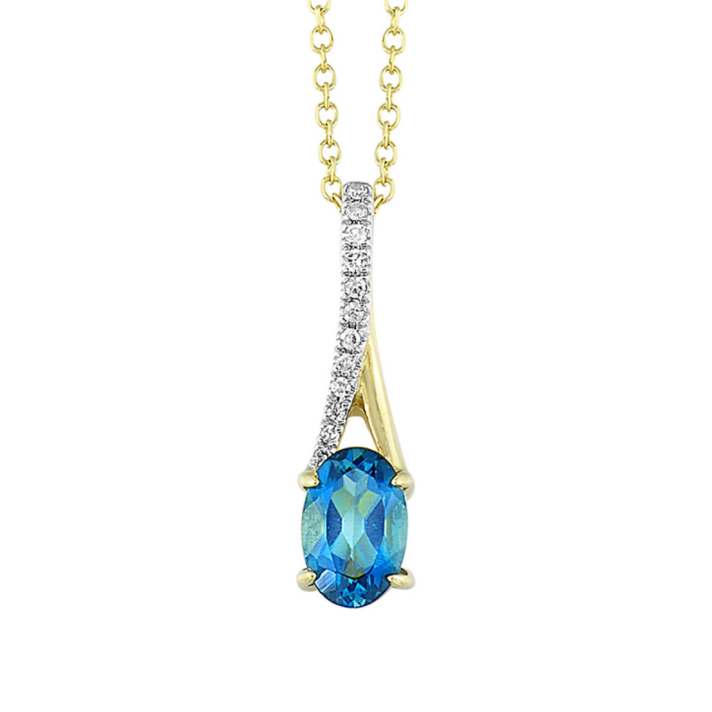 10KY Dia .04ctw w/ Blue Topaz .50ct Pendant Necklace