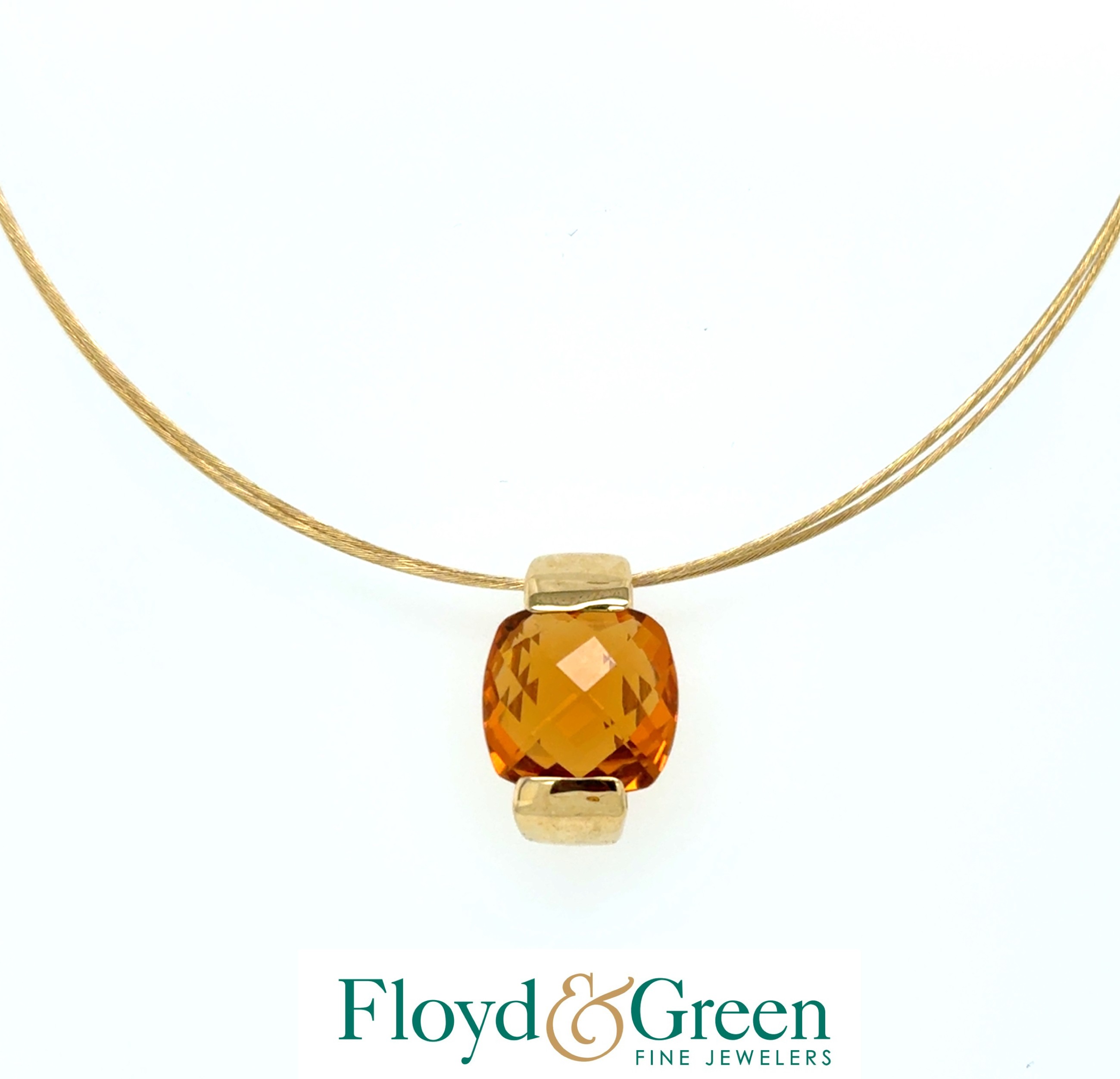 18KY Citrine Solitaire Pendant, 3.18ct, with 18KY Double-wire Chain, 15.5 inch
