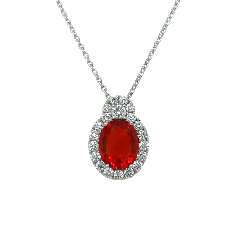 18KW Oval Fire Opal 2.00CT w/ Dia Halo .76ctw Pendant 
ESTATE
