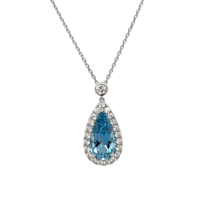 18KW Pear Aquamarine 3.01CT w/ Dia Halo .76ctw Pendant 
ESTATE