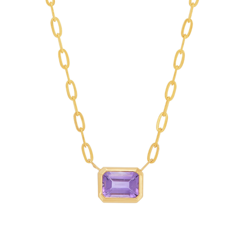 17 14KY Bezel Set EM Cut Amethyst .90ct Necklace