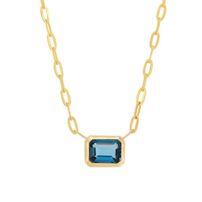17 14KY Bezel Set EM Cut Blue Topaz 1.27ct Necklace