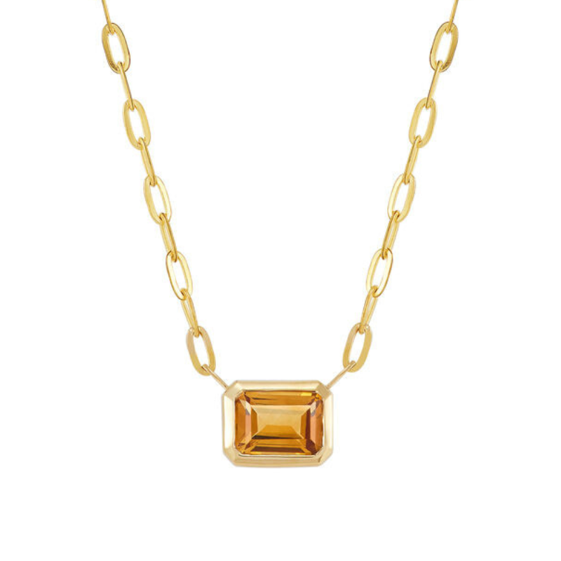 17 14KY Bezel Set EM Cut Citrine .90ct Necklace