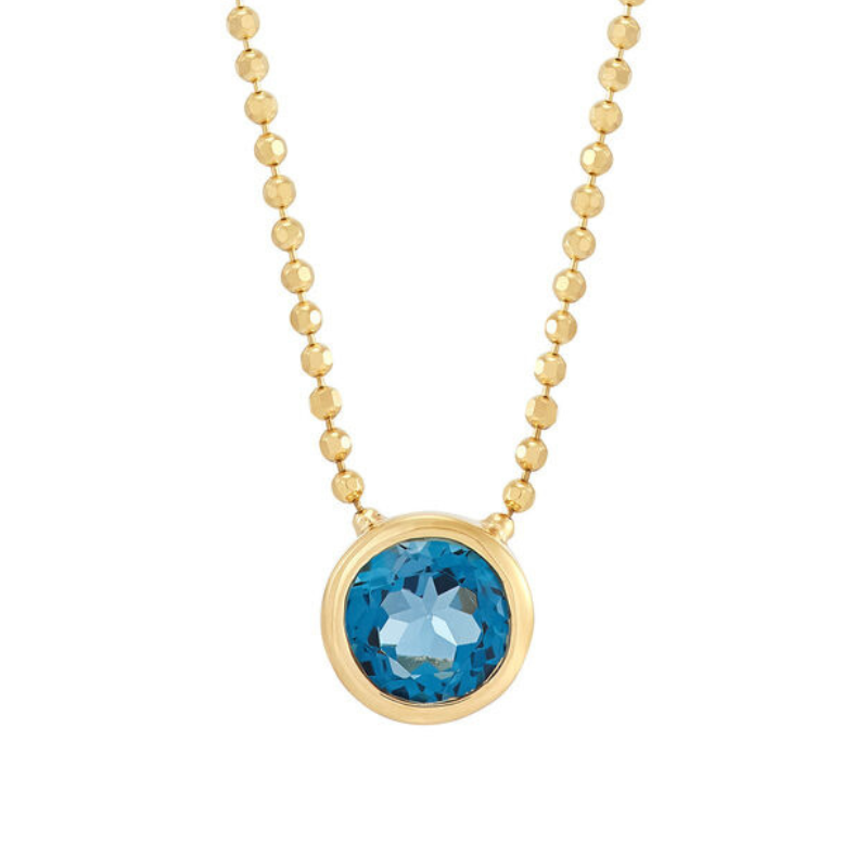 18 14KY Bezel Set Blue Topaz 1.00ct Necklace