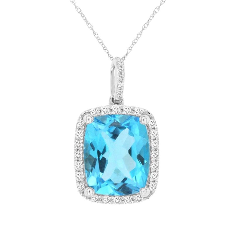 Blue Topaz & Diamond Halo Pendant