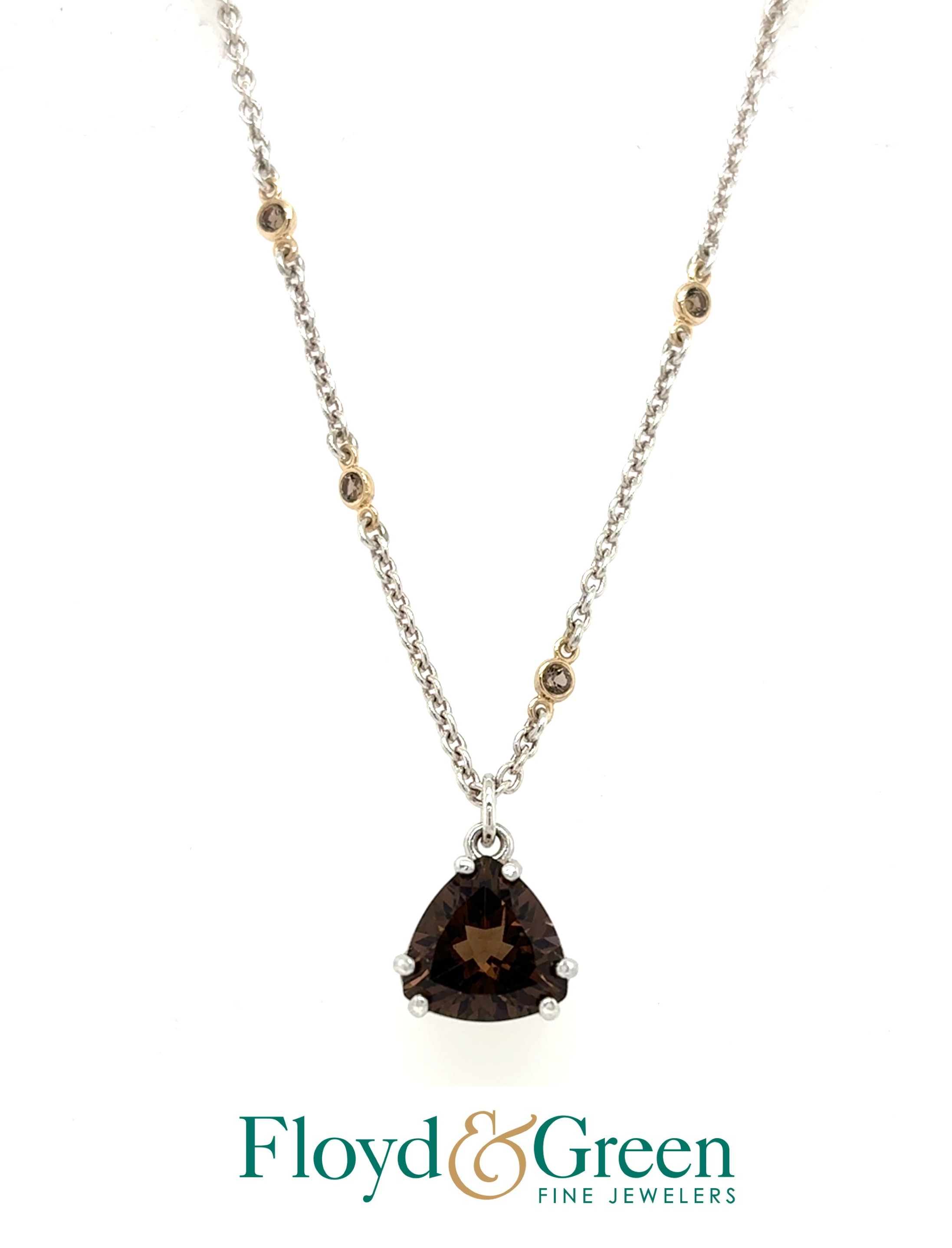 Pandora Sterling Silver & 18KY Close To My Heart Smokey Quartz & Brown CZs Adjustable Necklace, 24 inch
