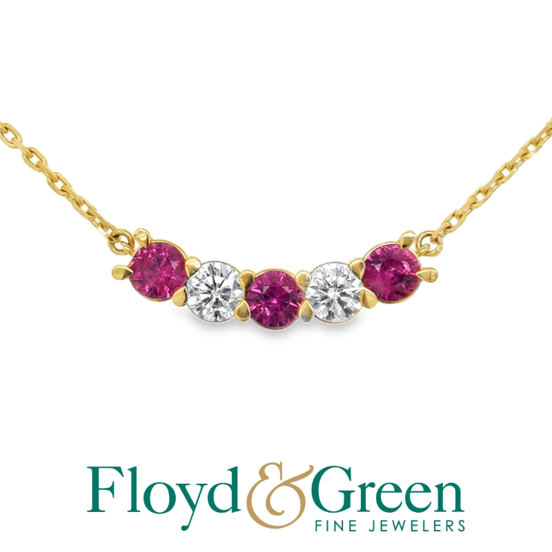 17 14KY Ruby .75ctw and Diamond .51ctw H-I I1 Curved Bar Pendant
*ESTATE*