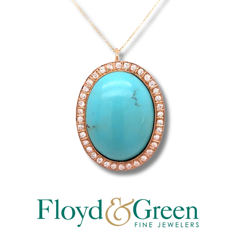 Victorian Turquoise & Diamond Halo Pendant Necklace