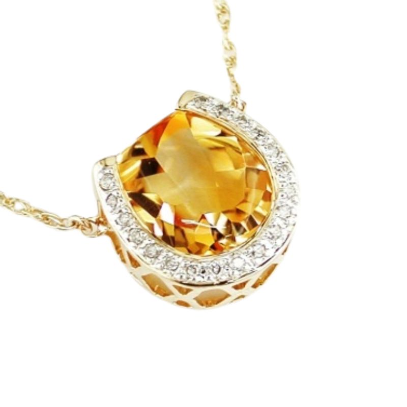 Citrine & Diamond Horse Shoe Pendant Necklace