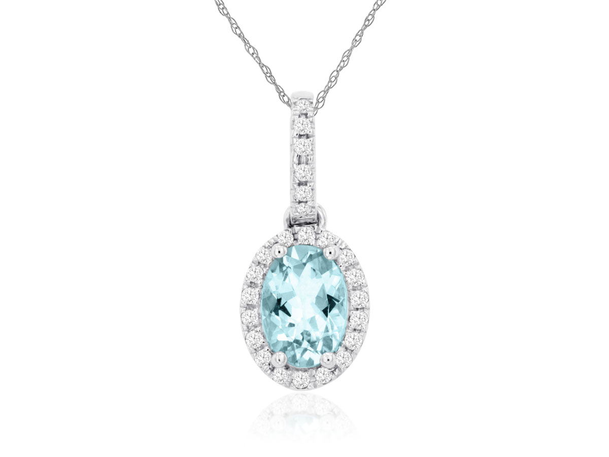 Aquamarine & Diamond Halo Pendant Necklace