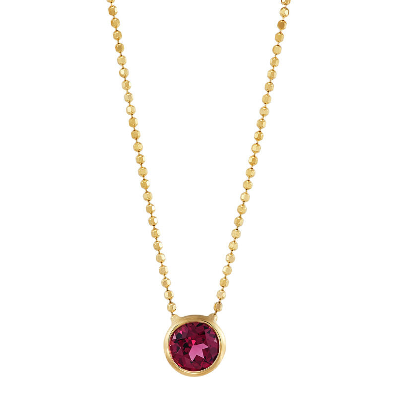 Bezel Set Rhodolite Garnet Round Pendant Necklace