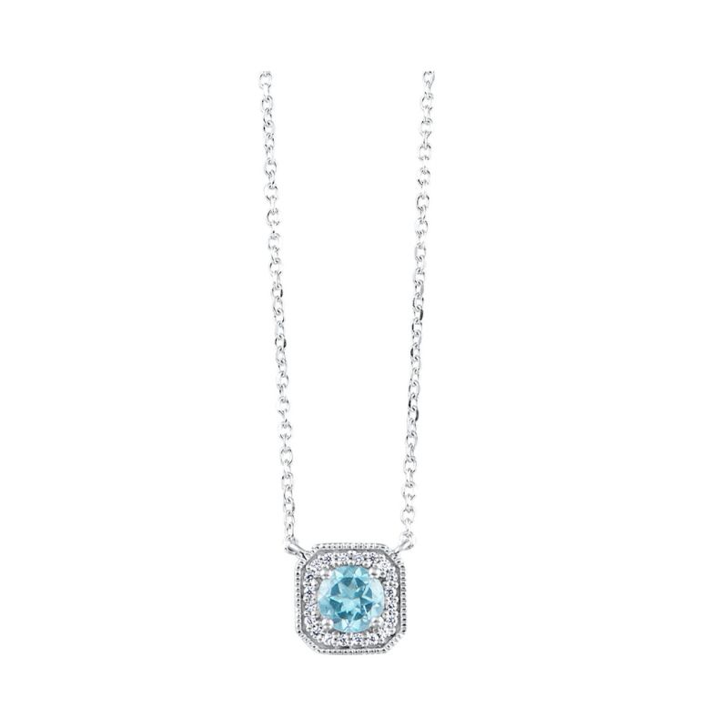 Aquamarine & Diamond Pendant Necklace