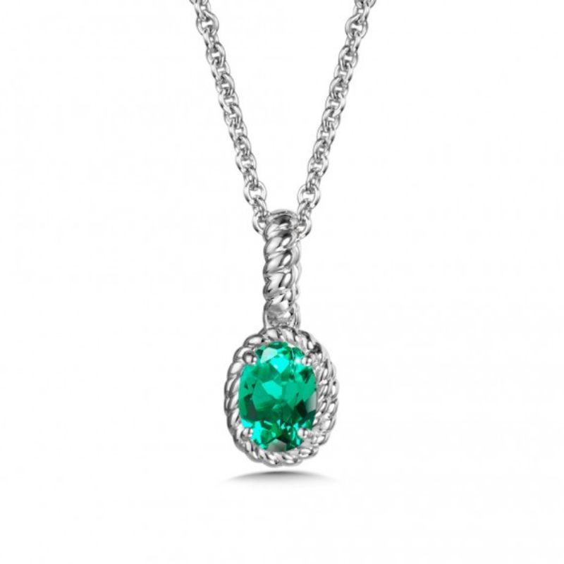 May Birthstone Created Emerald Pendant Necklace