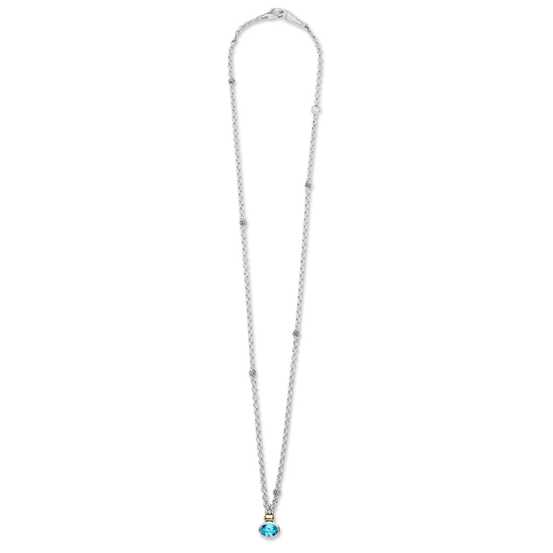 LAGOS Two-Tone Swiss Blue Topaz Oval Pendant Necklace