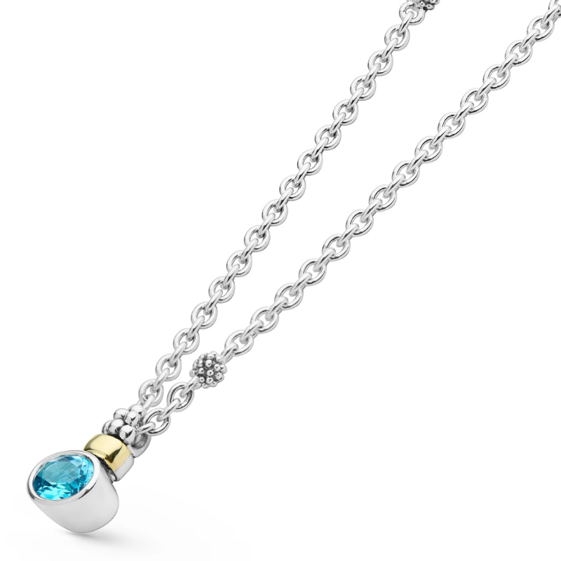 LAGOS Two-Tone Swiss Blue Topaz Oval Pendant Necklace