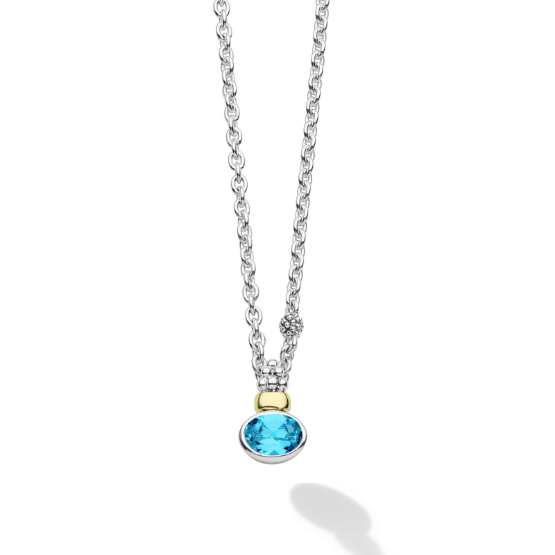 LAGOS Two-Tone Swiss Blue Topaz Oval Pendant Necklace