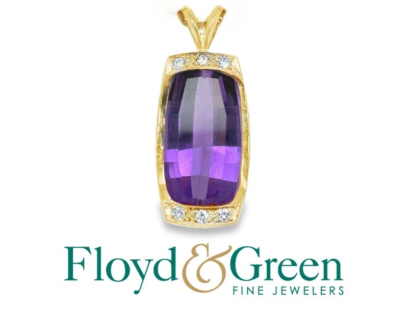 14KY Amethyst & Diamond Pendant, Rect Amethyst, 8.29ct, Purple, 6 Rd Diamonds, 0.10ct, H VS1-VS2, 5.59g