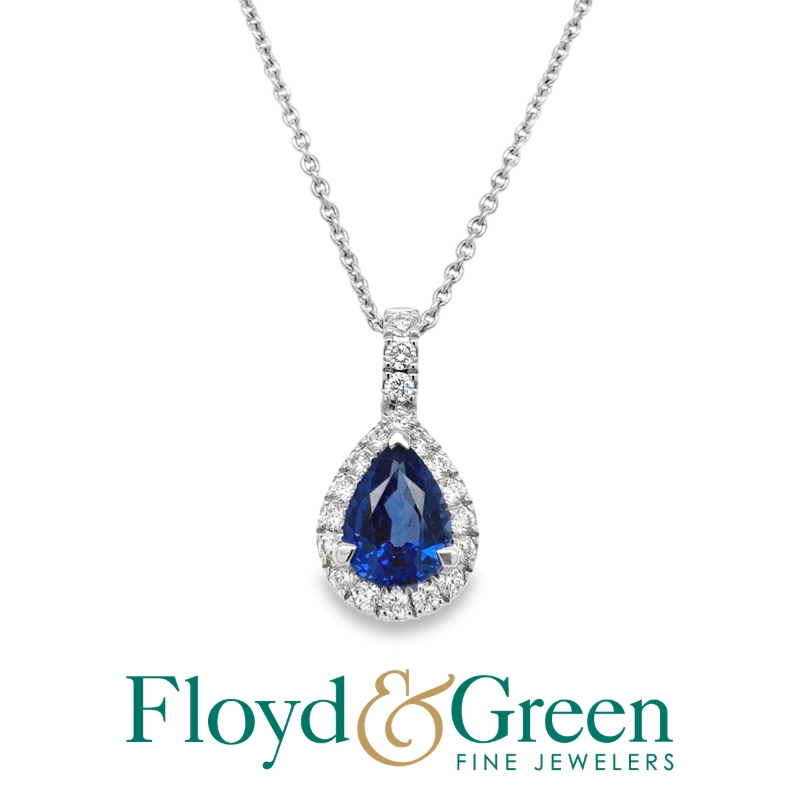 18KW sapphire 2.03ct and diamond 0.27ctw G-H/VS2-SI1 pendant necklace