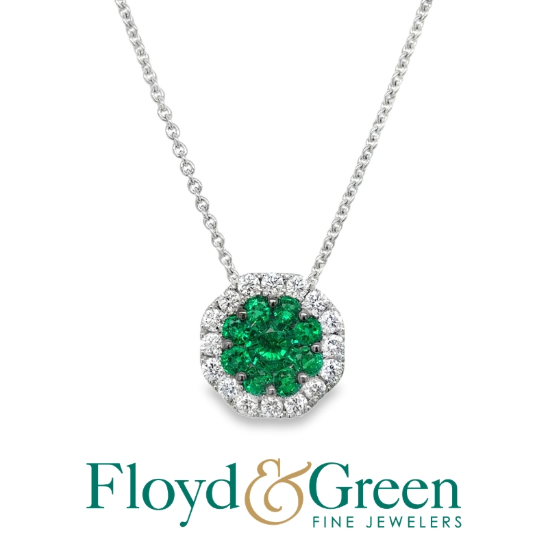 18KW emerald 0.43ctw and diamond 0.31ctw G-H/VS2-SI1 pendant necklace