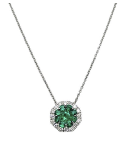 18KW emerald 0.43ctw and diamond 0.31ctw G-H/VS2-SI1 pendant necklace