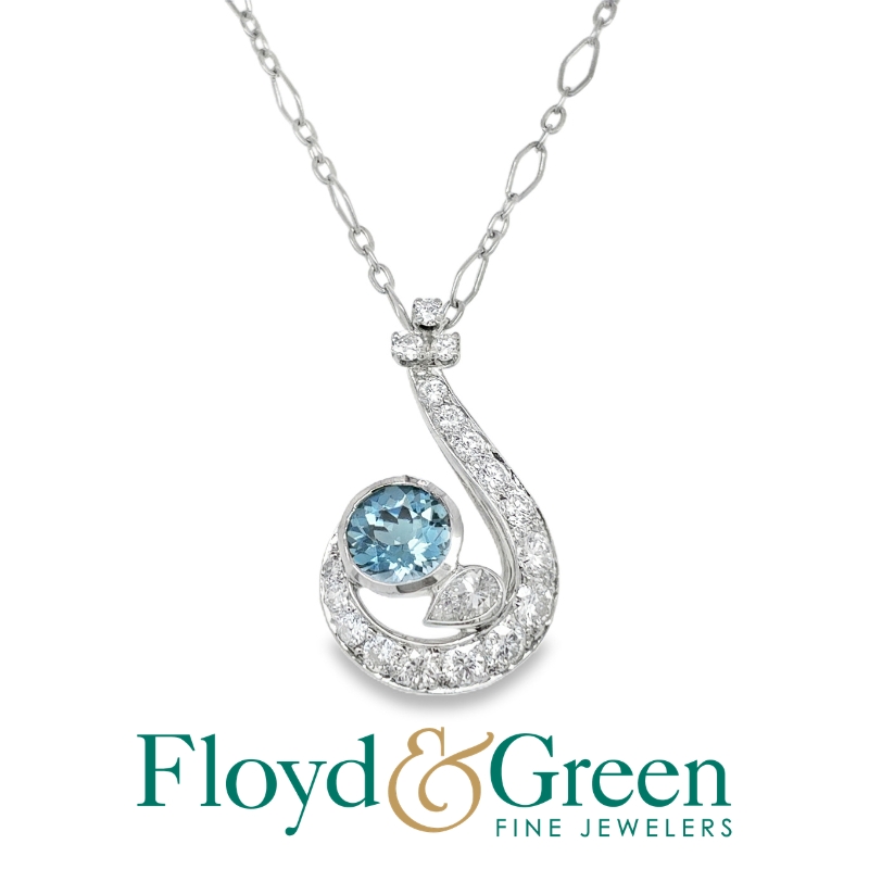 18 Platinum aqua 0.87ct and diamond 0.85ctw G-H/VS pendant necklace