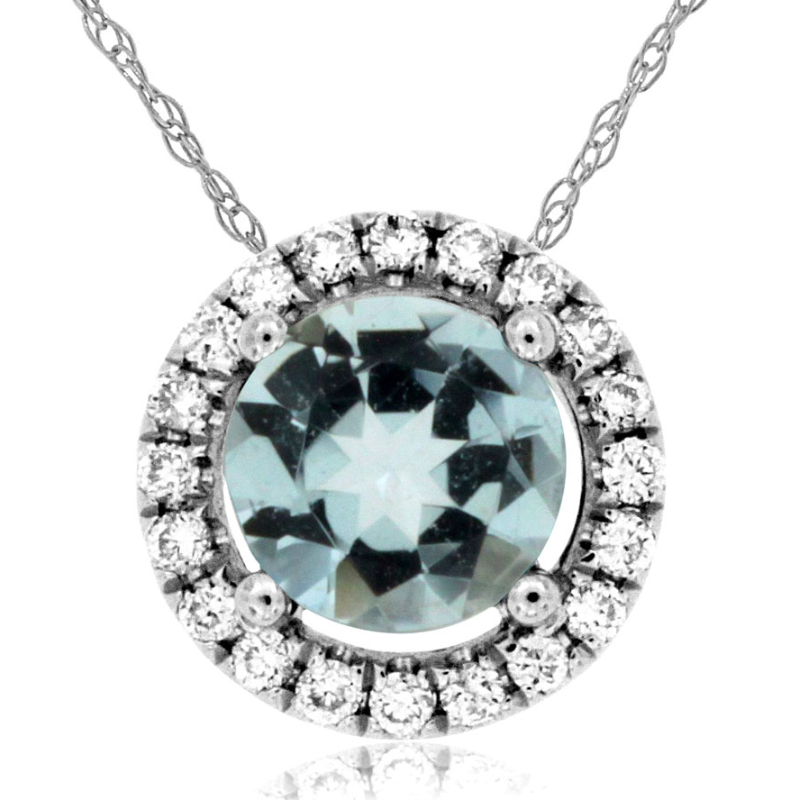 14KW 0.44ct aquamarine with 0.08ctw diamond halo pendant