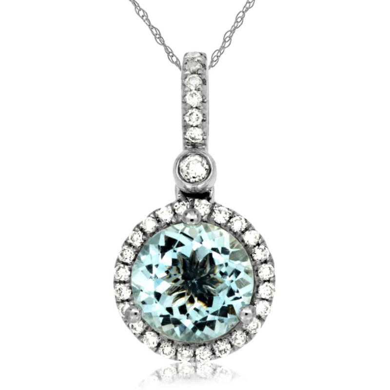 14KW 1.15ct aquamarine with 0.18ctw diamond halo pendant