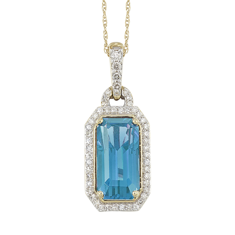 14Kt Gold Diamond & Blue Topaz Pendant