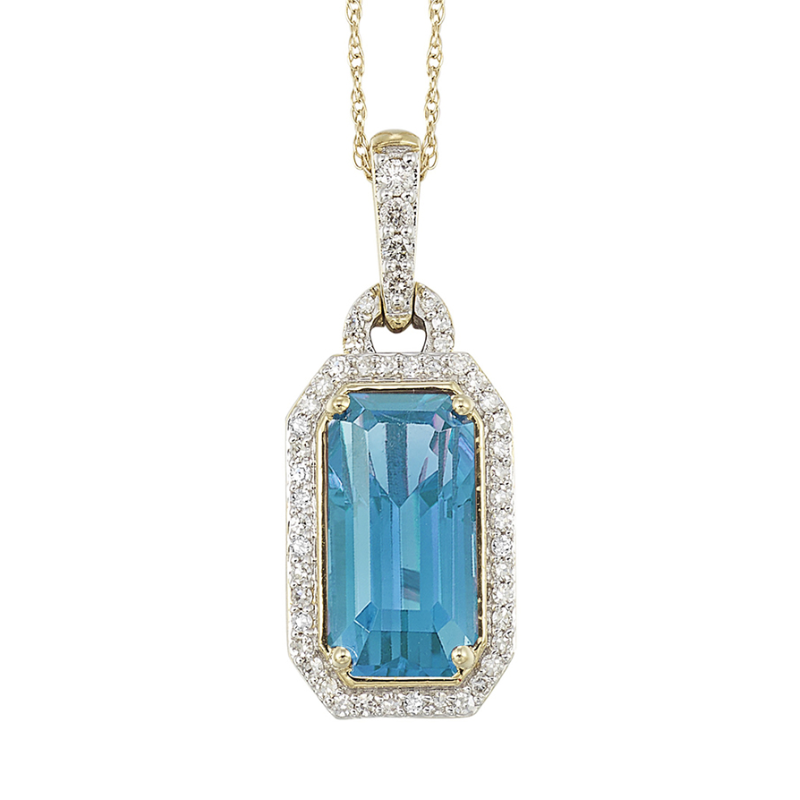 14Kt Gold Diamond & Blue Topaz Pendant