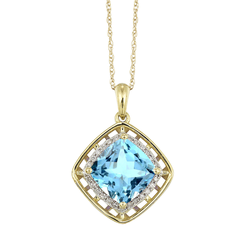 10Kt Gold Diamond & Blue Topaz Pendant