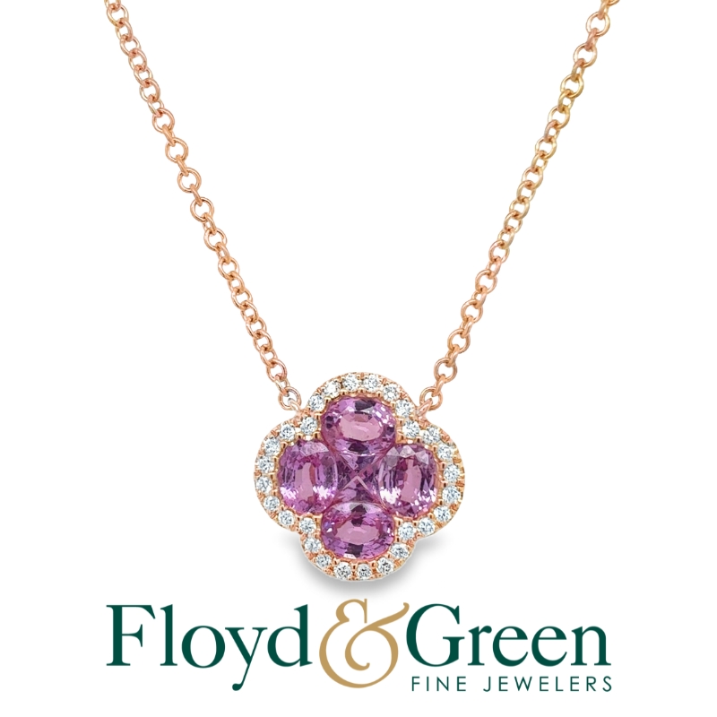Pink Sapphire and Diamond Clover Pendant Necklace
