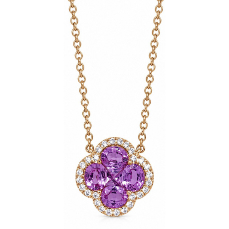 16 18KR pink sapphire 1.09ct and diamond 0.1ctw G-H/VS2-SI1 clover pendant