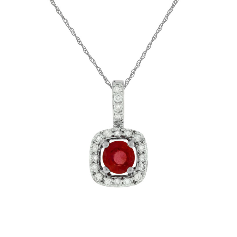 Ruby & Diamond Halo Pendant Necklace