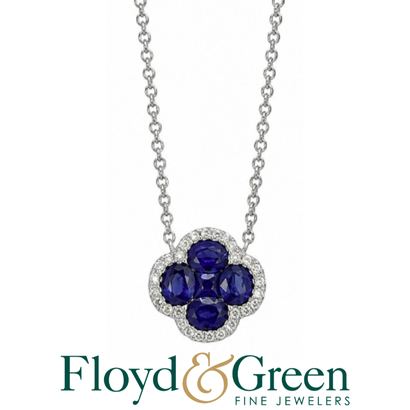 16 18KW sapphire 0.96ctw and diamond 0.1ctw flower pendant