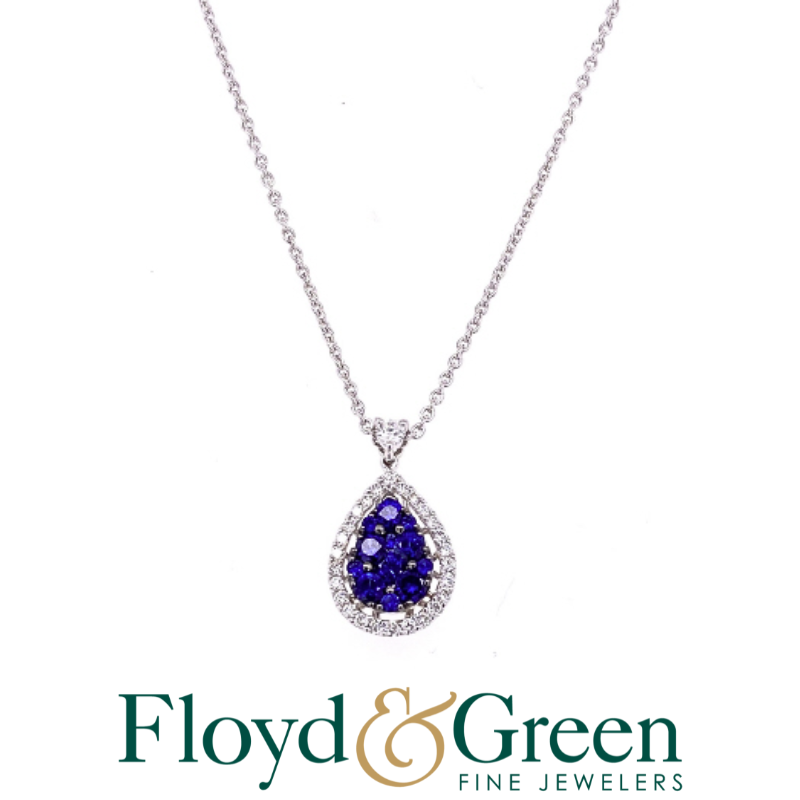 16 18KW sapphire 0.45ctw and diamond 0.19ctw pear shape pendant