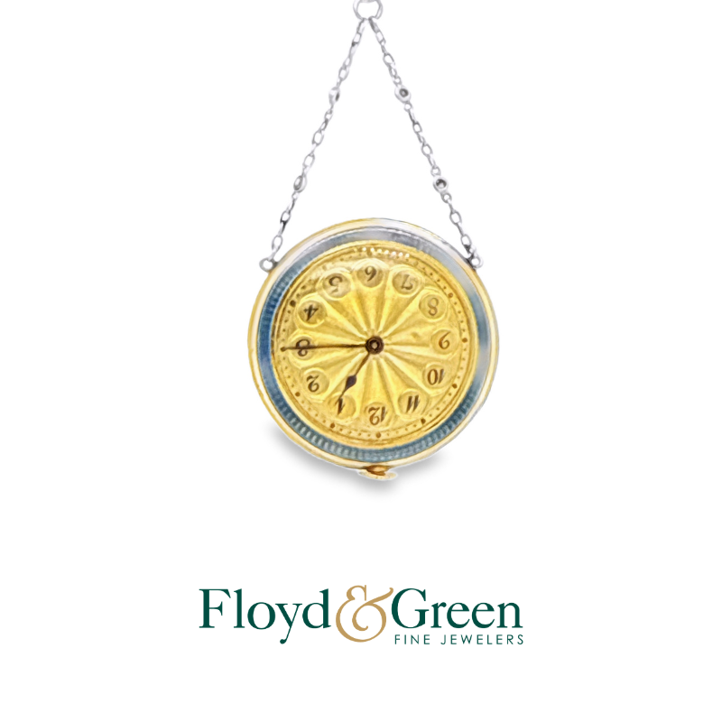 Antique Edwardian Enamel Pendant Watch Necklace