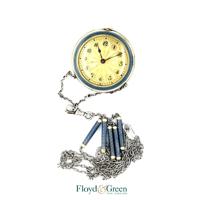 Antique Edwardian Enamel Pendant Watch Necklace
