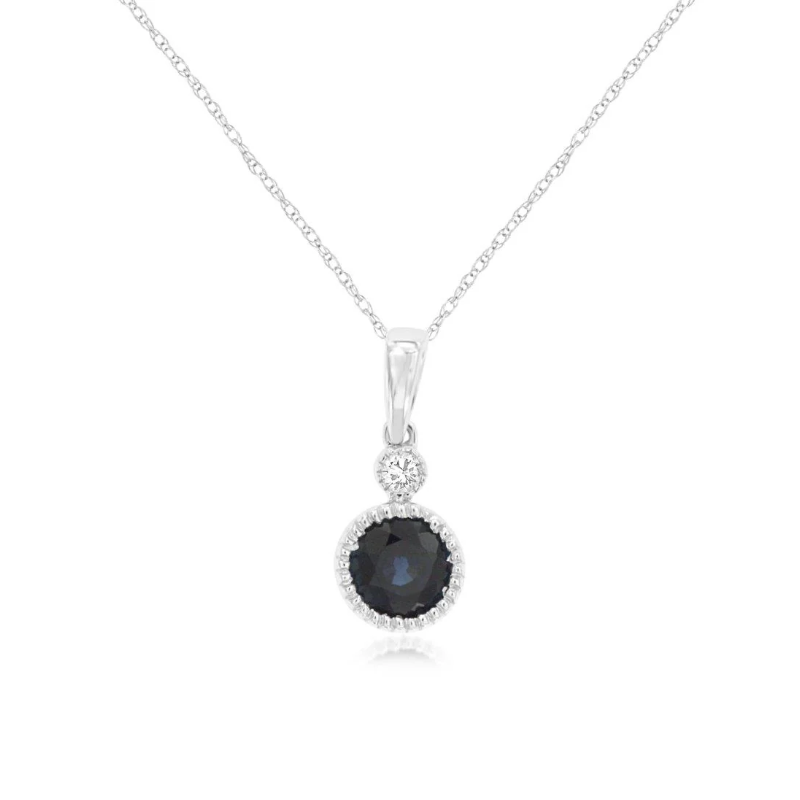18 14KW 0.65ct round sapphire and 0.03ctw G-H/SI diamond pendant