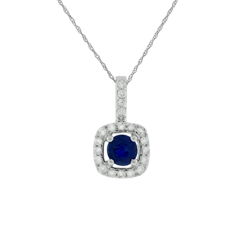 18 14KW 0.35ct round sapphire and 0.14ctw G-H/SI diamond pendant